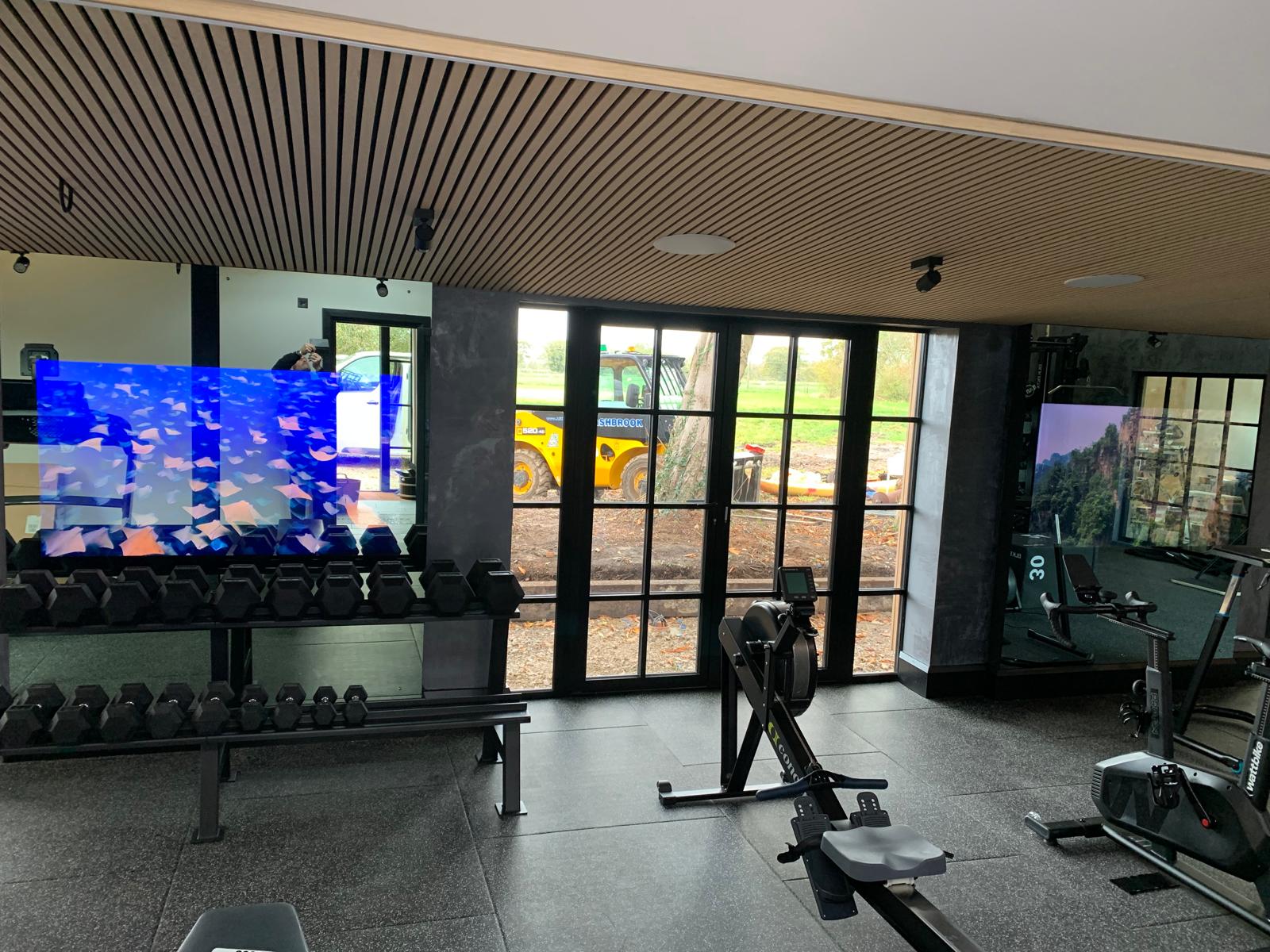 Bespoke mirror TV with reflective glass panel”